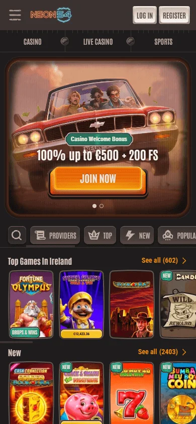 Neon54 Casino mobile browser experience